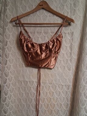 Satin Copper Bustier Crop Top NWOT